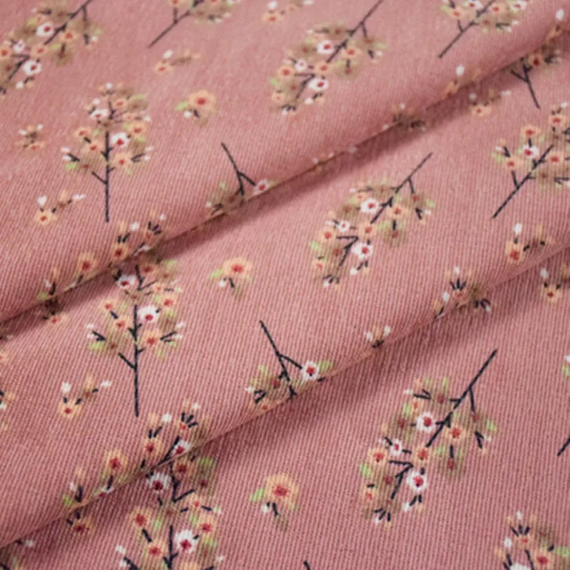 Retro Corduroy Fabric for Cheongsam Trousers, Ancient Flower Print, Cotton Material, Girl Garment T1486