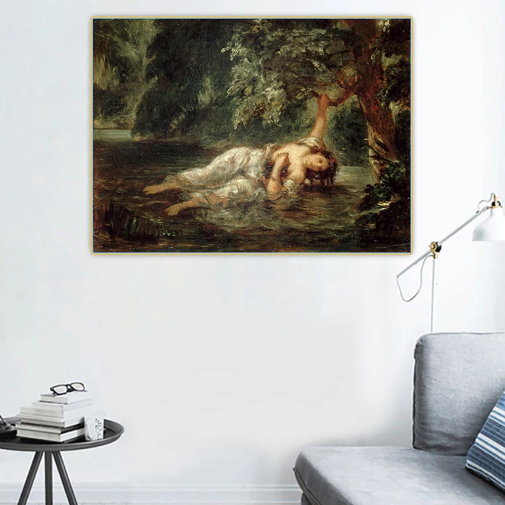 Citon Eugene Delacroix《The Death of Ophelia》Canvas Oil Painting Artwork Poster Picture Wall Background Decor Home Decoration