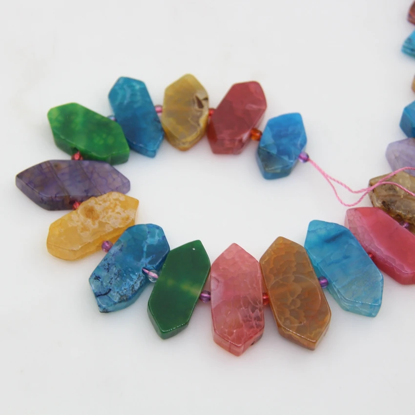 Colourful Crack Agates Faceted Slice Point Loose Beads,Mix color Natural Onxy Stone Gems Slab Arrow for Pendants Jewelry Making