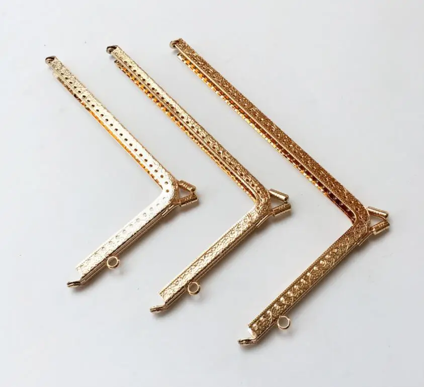 10PCS 14.5 16.5 18.5cm L shape Embossed Light Gold Right Angle Coins Purse Frames DIY Metal Kiss Clasp Bags accessory for sewing