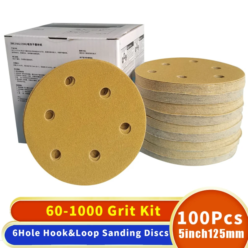 100pcs  5" 125mm Sandpaper Round Shape Sanding Discs Hook Loop Sanding Paper Buffing Sheet Sandpaper Sander Polishing Pad