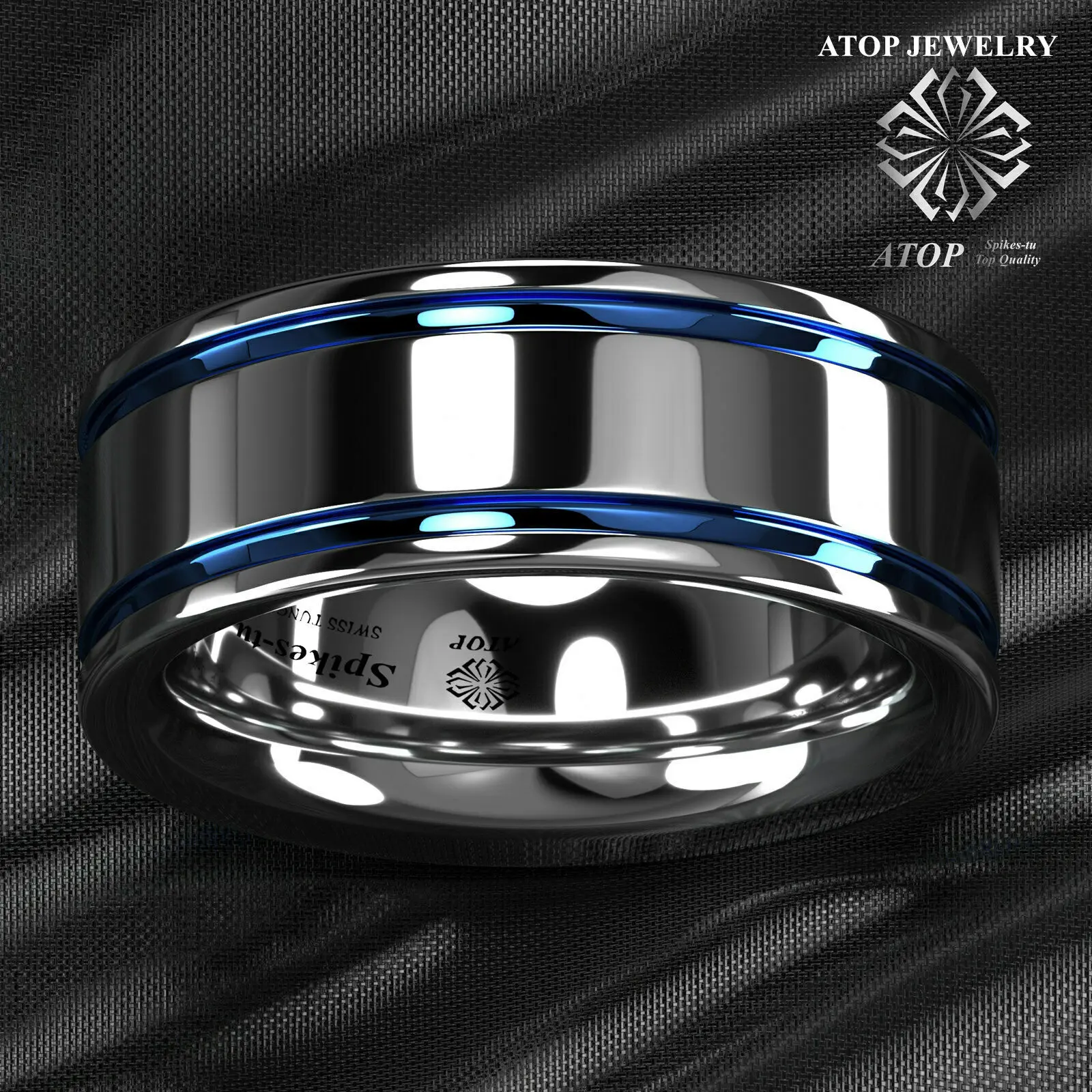 8Mm Men\'s Tungsten Carbide ring Double Blue Stripe Wedding Band Ring Comfort Fit Free Shipping