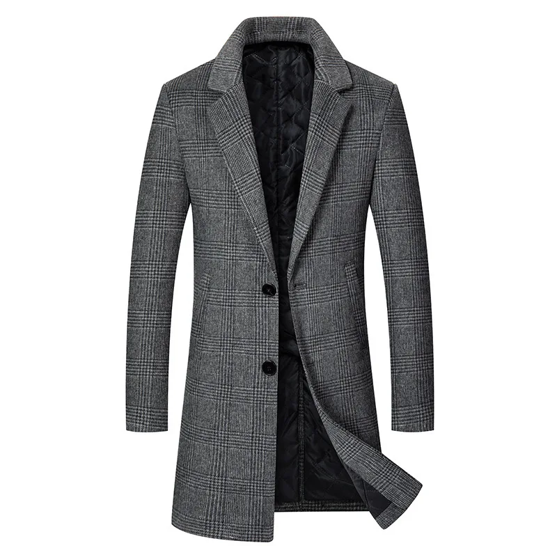 

Fashion Mens Trench Coat Wool Blend Top Pea Coat Winter Long Single Breasted Classic Stylish Business Overcoat Jacket for Male