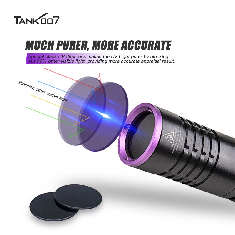 TANK007 K9A5 Portable EDC UV Flashlight High Power LED 365nm Rechargeable Blacklight Pet Urine Detector for Scorpions Finder