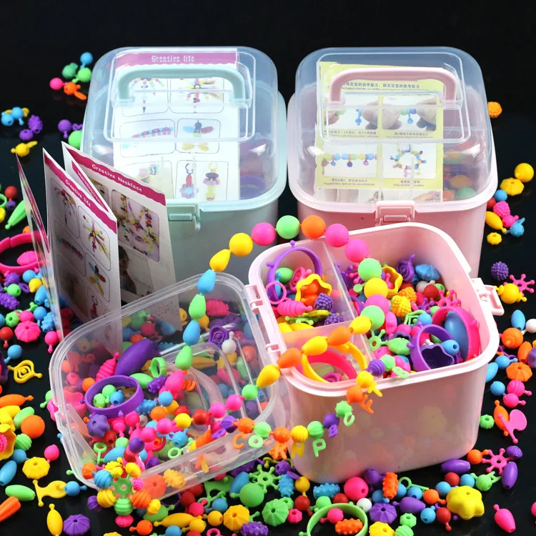 Educational Toys Pop Beads DIY Handmade String Beaded Plastic Beaded Girl Toys Kids Beads Gift 550pcs