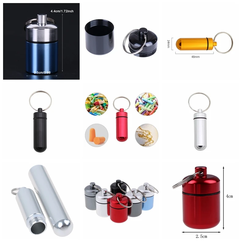 Mini Portable Aluminum Pill Case Carry Bottle Earplugs Box Keychain Container Waterproof Outdoor Medicine Box Bottle Case Holder