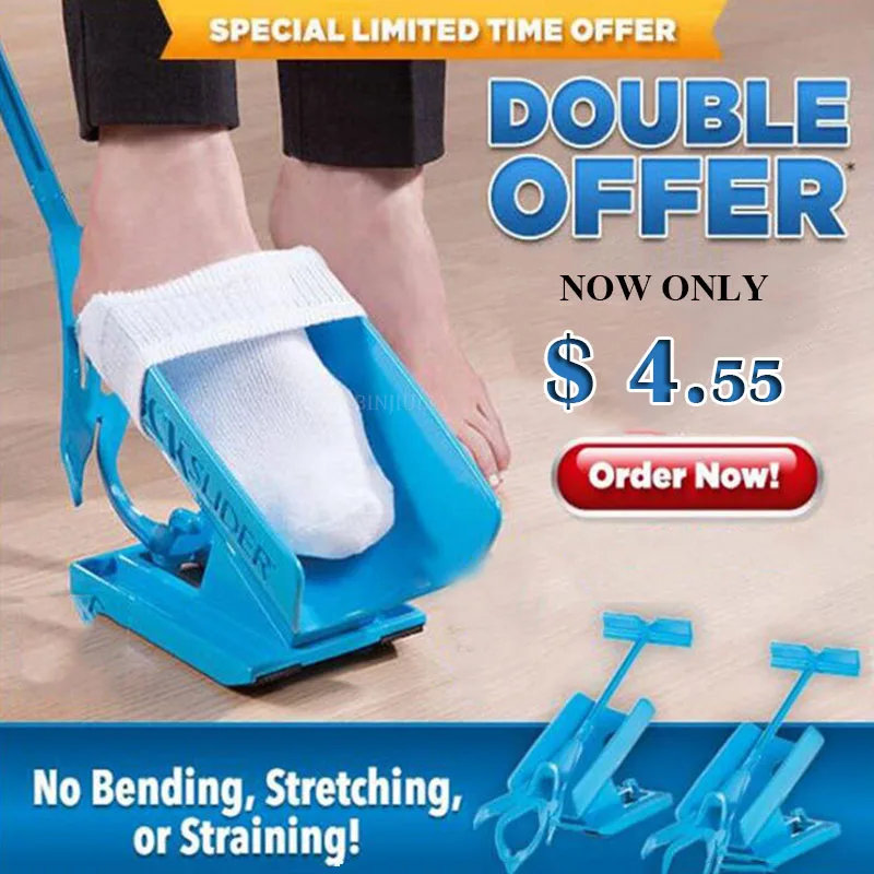 1pc Sock Slider Aid Blue Helper Kit Helps Put Socks On Off No Bending Shoe Horn Suitable For Socks Foot Brace Support