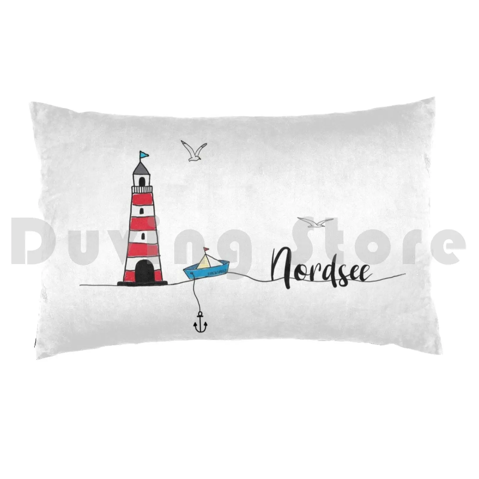 North SeaPillow case North Sea Lighthouse Sailboat Gull Sea Anchor Northern Germany Vacation