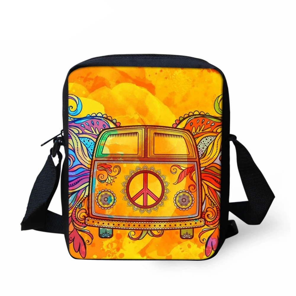 Small Shoulder Bags for Students School Bags Hippie Bus Prints Kids Mini Book Bag Teenage Girls Daily Casual Bag