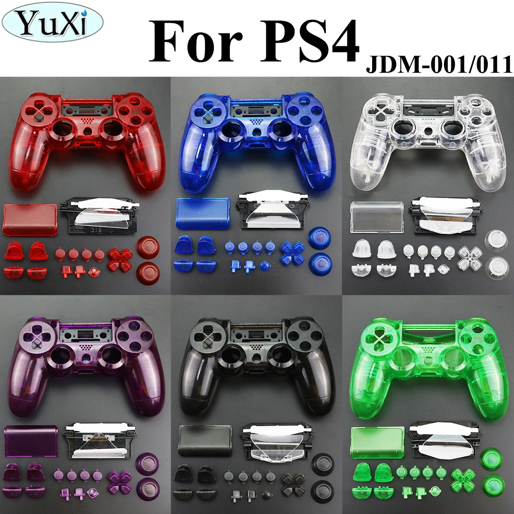 YuXi for PS4 Full Housing V1 Controller Shell Case Cover Mod Kit buttons For PS4 Replacement Transparent Clear