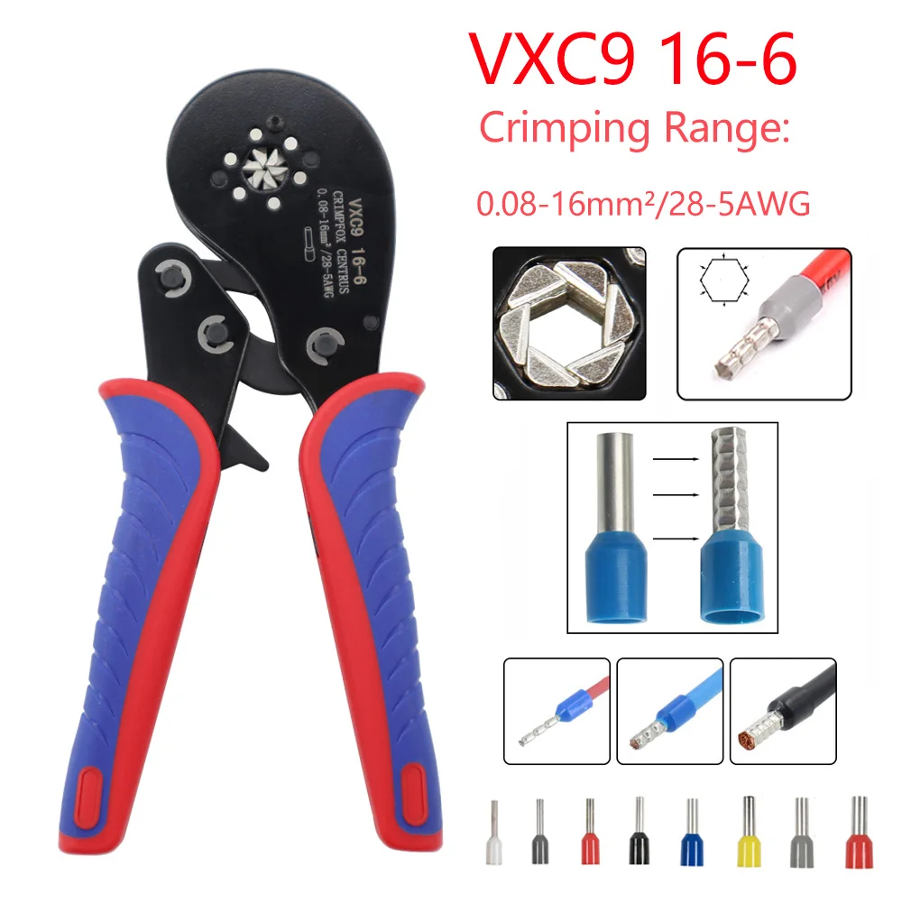 Hexagonal Crimper Wire Ferrule Terminals Kit Sawtooth Ratchet Crimping Plier Set Crimp End Sleeve Connector Insulated Terminator