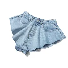 High Waist Ruffle Denim Shorts Women #2