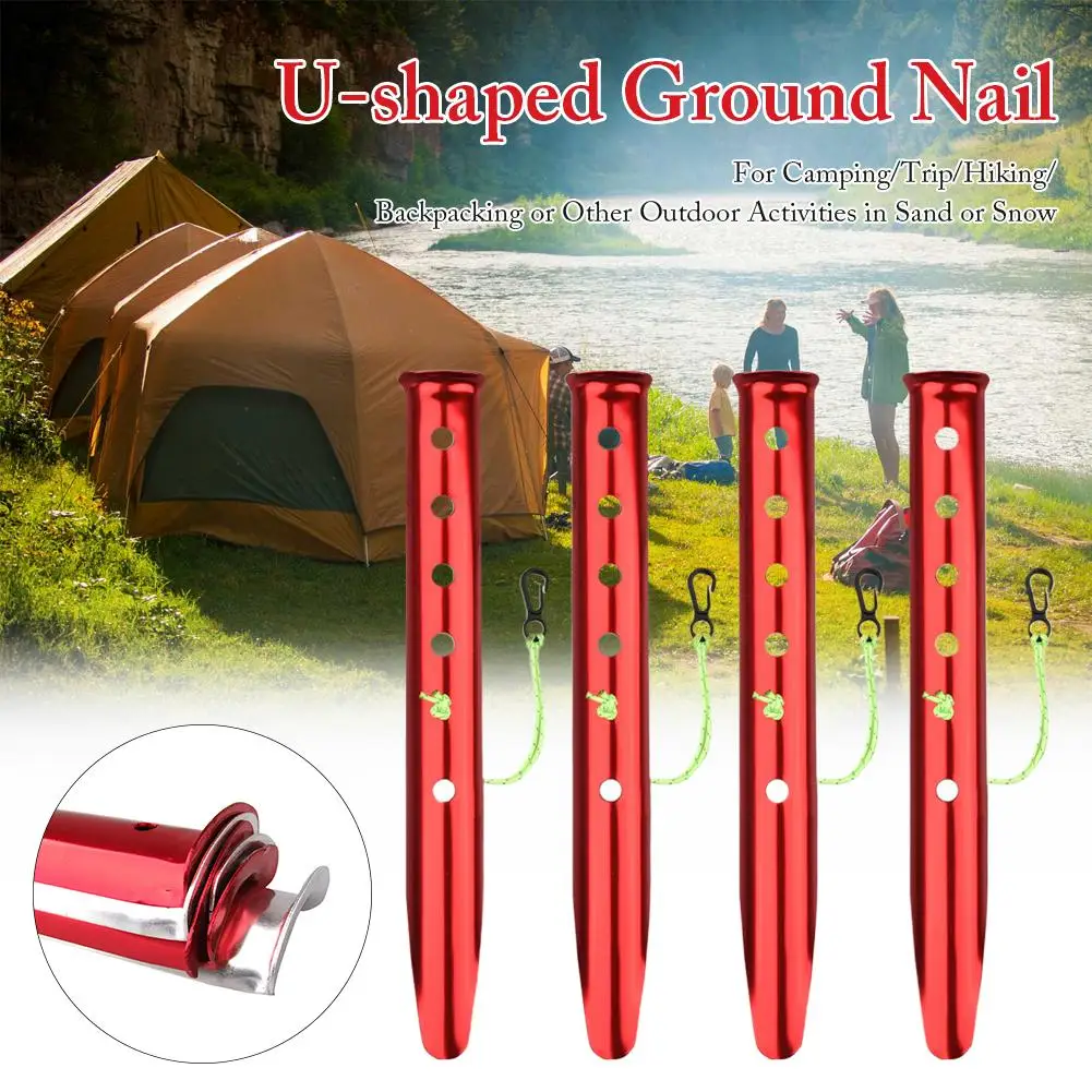 4pcs Outdoor Hiking Camping Tent Nail Beach Aluminum Tent Windproof Nail Snow Mud Tent Nail Canopy Pole Tent Fixing Nail