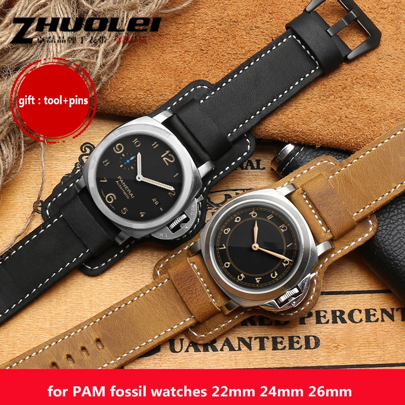 For Fossil PAM watchband genuine leather wristband with tray bracelet with stainless steel buckle handmade strap 20 22 24 26mm