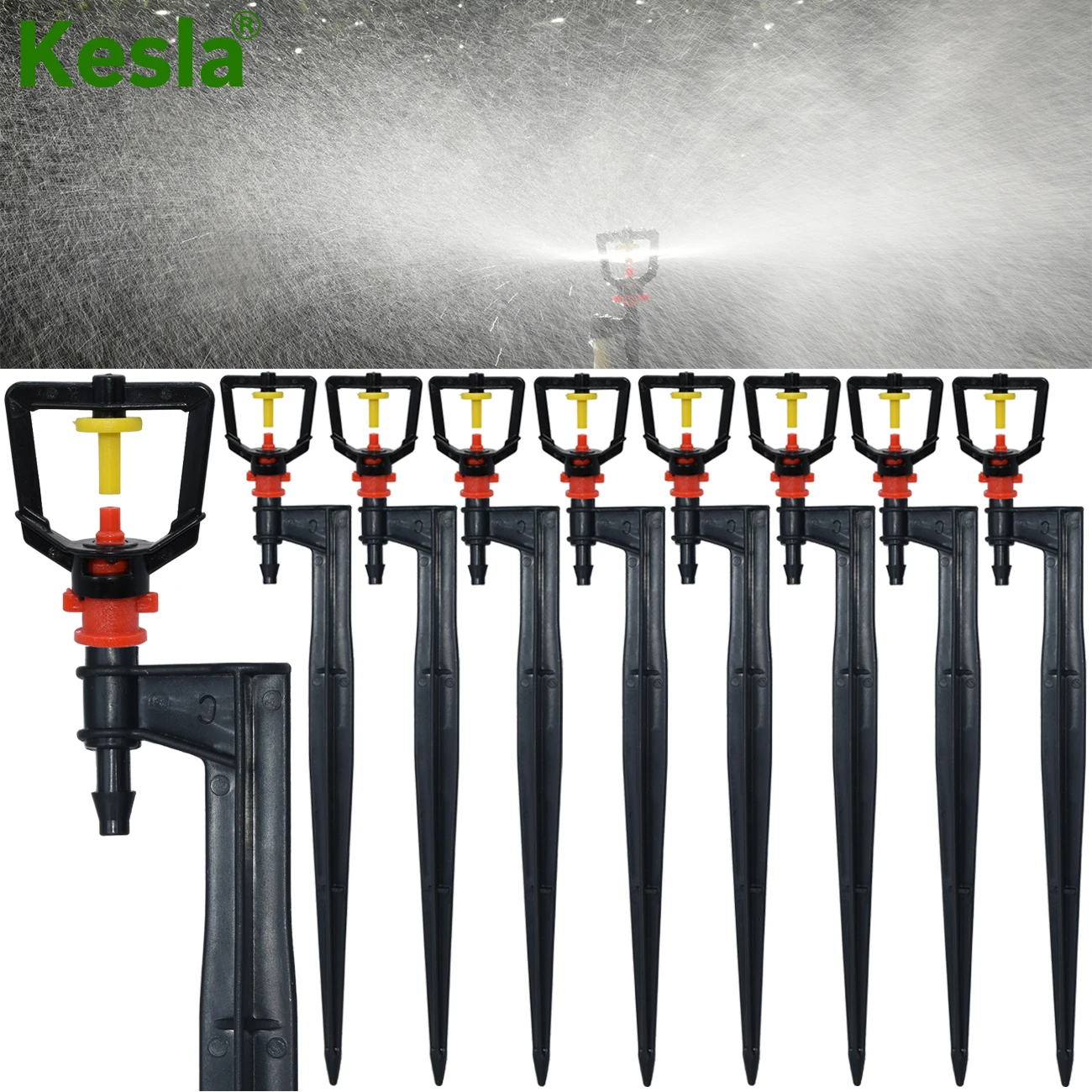 

KESLA 20/50/100PCS Garden Irrigation Micro Sprinklers on 20cm Stake Support 360 Degrees Refraction Misting Spray Greenhouse Tool