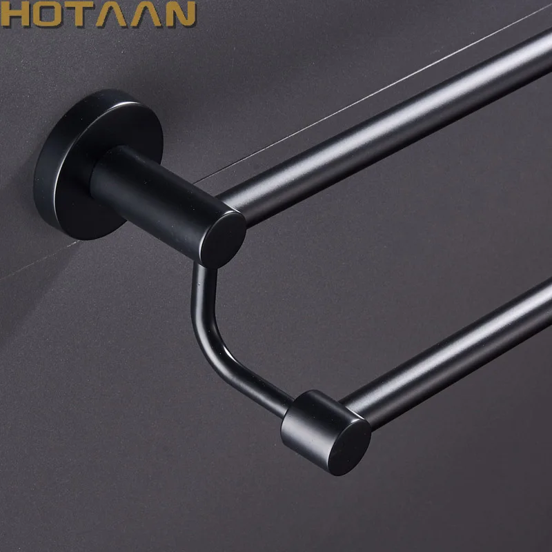 . Matte Black Finish Stainless Steel Bathroom Accessory Double Towel Bar Towel Rail Towel Holder 60cm YT-10998-H