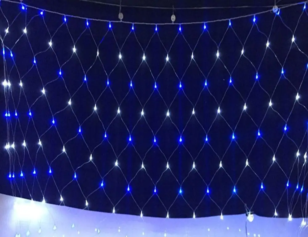 MEMEOKON Room Decor White With Blue Lights 3x2M 6x4M Led Net Mesh String Lights Outdoor Garden Christmas Wedding Party Curtain