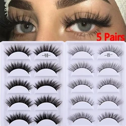 5 Pairs 3D False Eyelashes Imitation Mink Hair Natural Long Soft Wispies Fluffies Series Black Eyelashes Handmade Cruelty Free