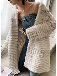 HDHOHR 2024 High Quality Knitted Mink Fur Coats Fashion Natural Mink Fur Jackets Sequin Decoration Winter Female Fur Parkers