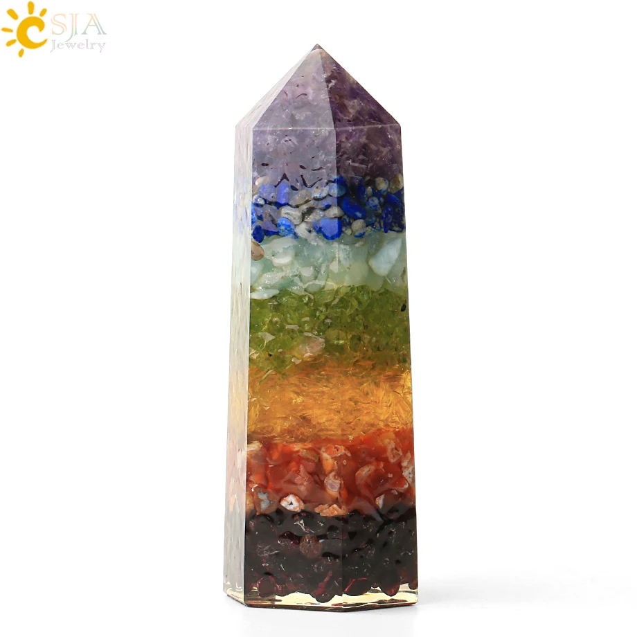 

CSJA Chakra Natural Gravel Decoration Hexagonal Column 90mm Faceted Prism Reiki Crystal Meditation Specimen Figurine Decor G426