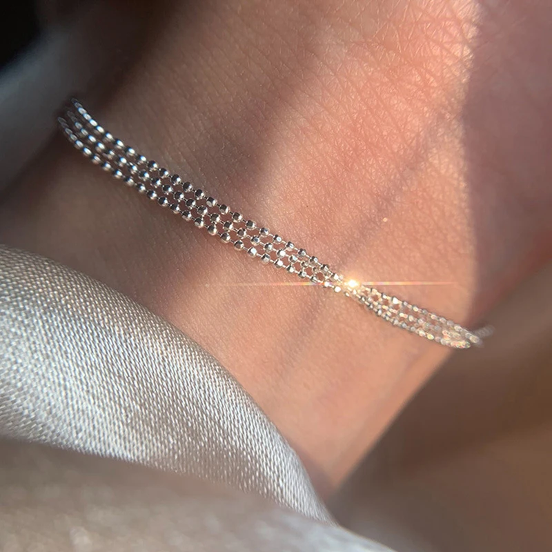 VENTFILLE 925 Sterling Silver Three-layer Flash Beaded Bracelet For Women INS Temperament Girlfriend Gift Jewelry Accessories