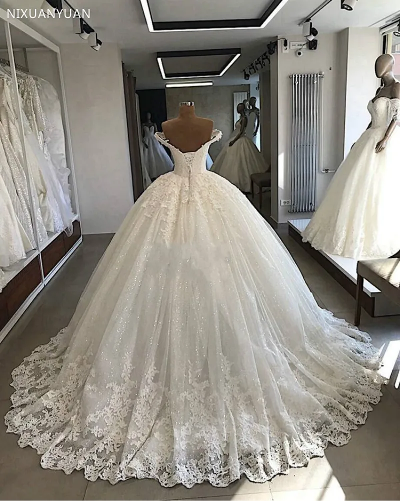 Vestidos De Novia Luxury Cap Sleeve Ball Gown Wedding Dresses 2023 BlingBling Sequins Lace Bridal Wedding Gowns Robe De Mariee