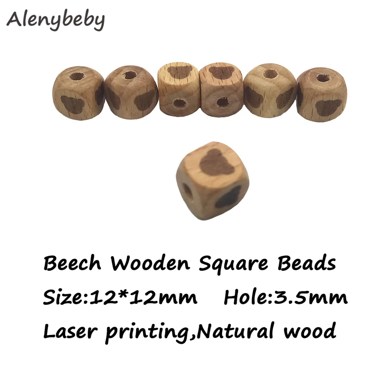 12mm Wooden Printed Bead Bear Baby Teether BPA Free DIY Teething Nursing Necklace Gift Children'S Goods Wooden Blank Toy Product