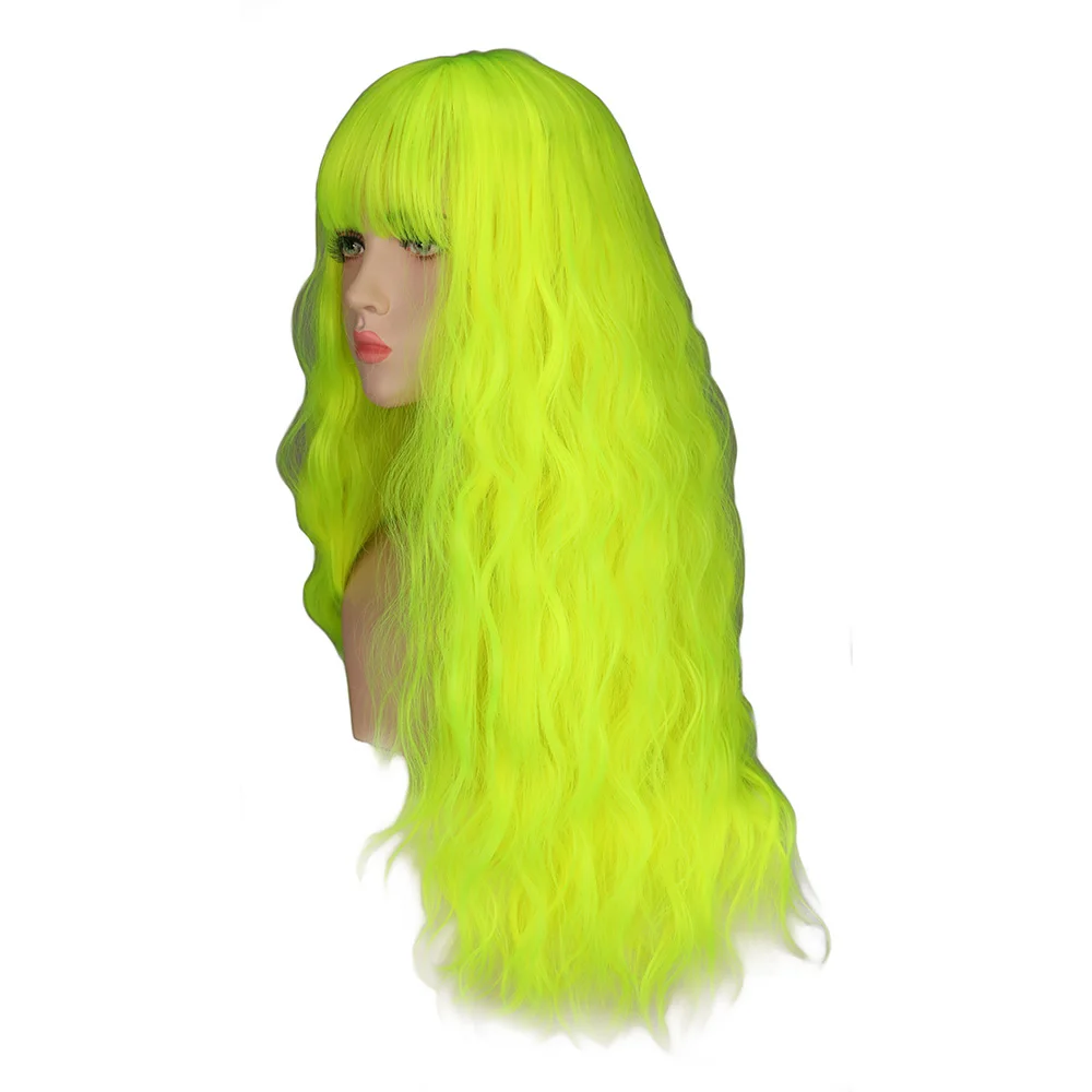 QQXCAIW Kinky Curly Wigs Natural Long Silky Neon Yellow Color Heat Resistant Hair Synthetic Wig