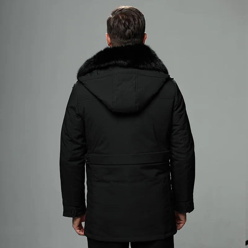 Abrigo de plumón desmontable para hombre, Cuello de piel gruesa con parka, a la moda, para invierno