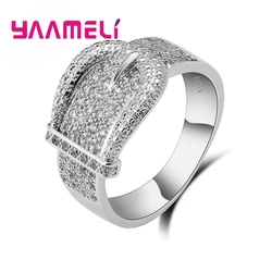 Fashion New 925 Sterling Silver Wedding Band Rings Full Rhinestone Cubic Zircon Inlaid Belt Charms Bague Bijoux for Woman Female