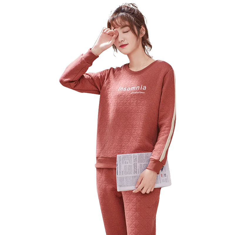 Womens Thin Quilted Pajamas Three-Layers Pyjamas Long Sleeve Sleepwear Pijama Pajamas Suit Female Sleep Two Piece Set Loungewear