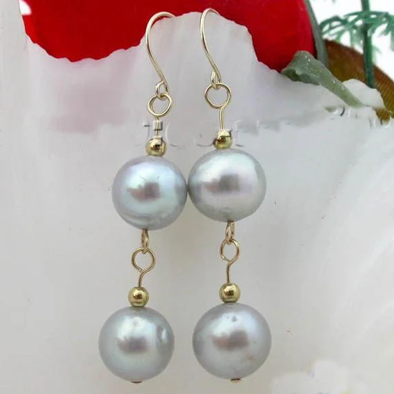 

New Arrival Favorite Pearl Jewelry 11mm Gray Genuine Freshwater Pearl 14k/20 Gold Dangle Earrings Birthday Party For Lady Gift