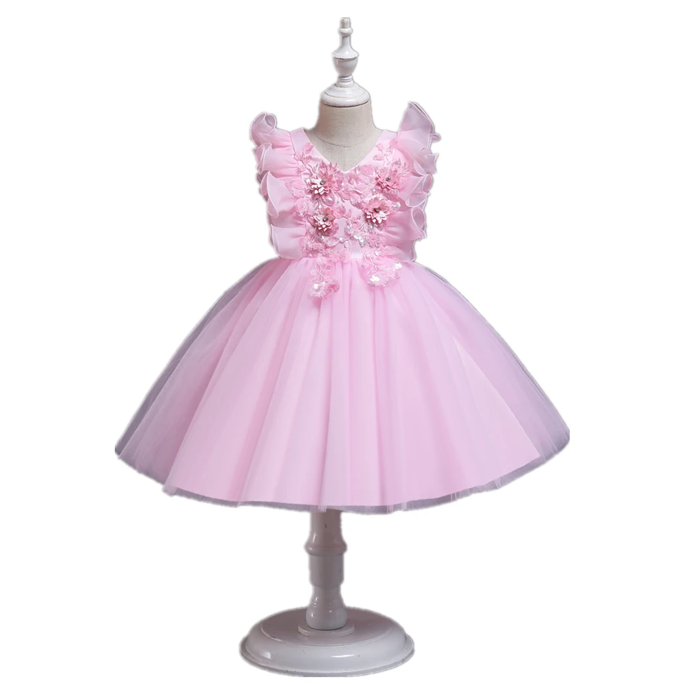 Child Temperament Embroidered Girl Party Dresses for Kids Yellow Noble Flower Girls Tutu Dress of 2-10 Years Old