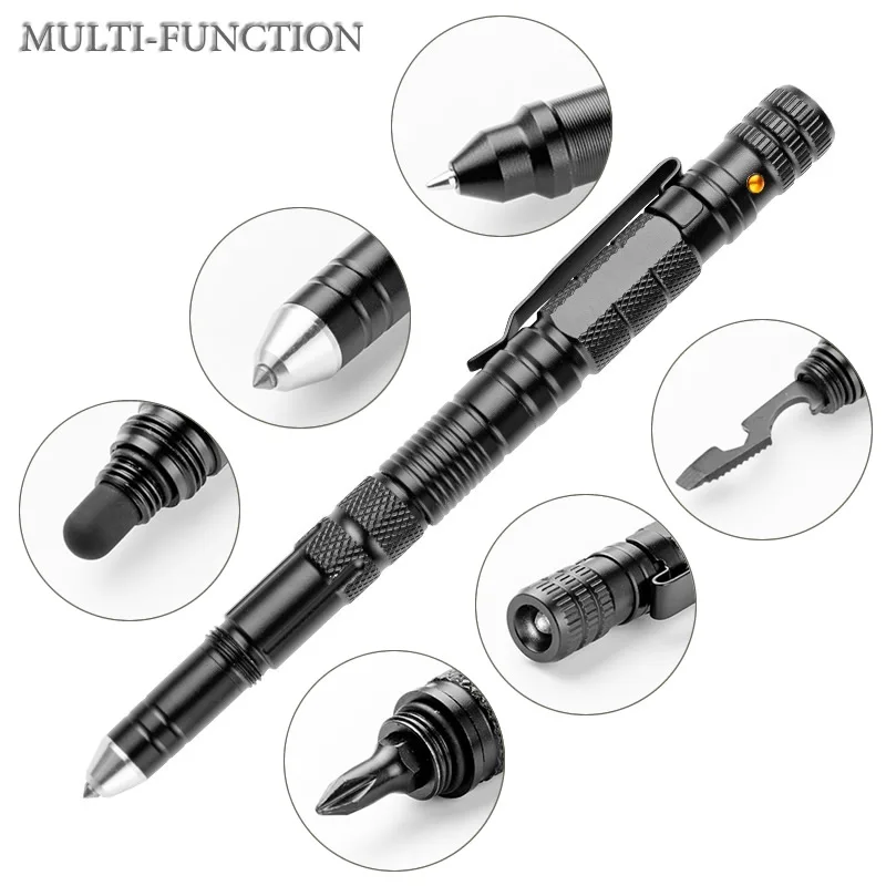 Multi Function Tactical Pen Emergency Flashlight Screwdriver Bottle Opener Window Breaker Outdoor Survival Self Rescue EDC Tool