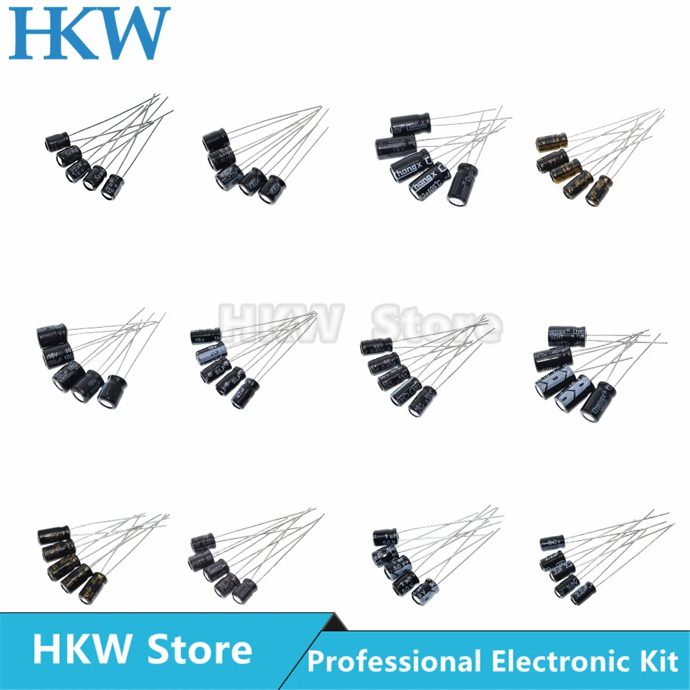 120 pezzi 1set di 120 pezzi 12 valori 0.22UF-470UF 16V 50V set di kit assortimento di condensatori elettrolitici in alluminio