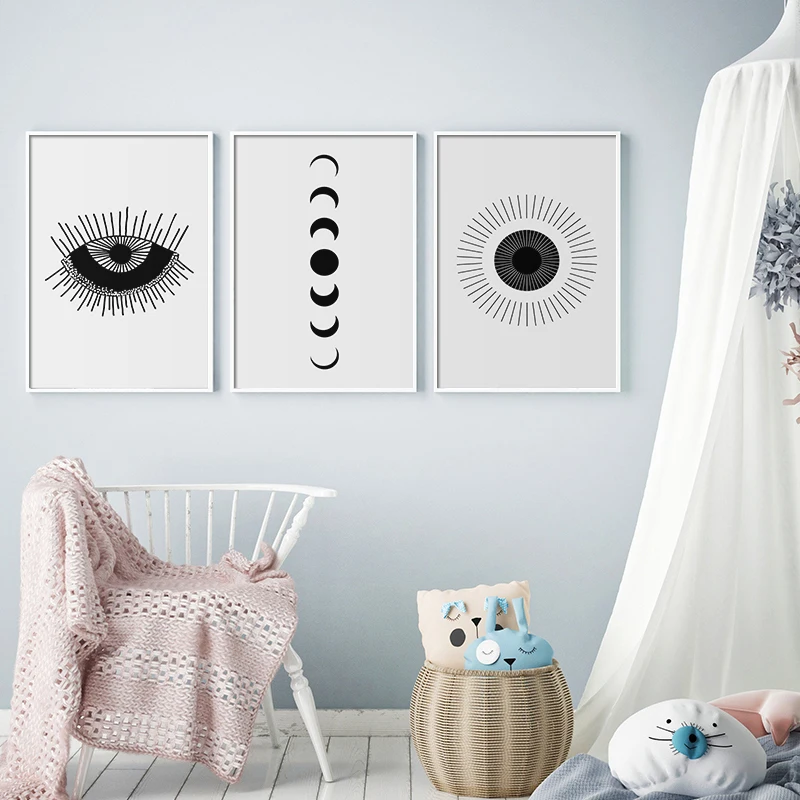 Minimalist Abstract Poster Art Black White Moon Phases Print Wall Canvas Picture Nordic Painting for Living Room Home Decoration
