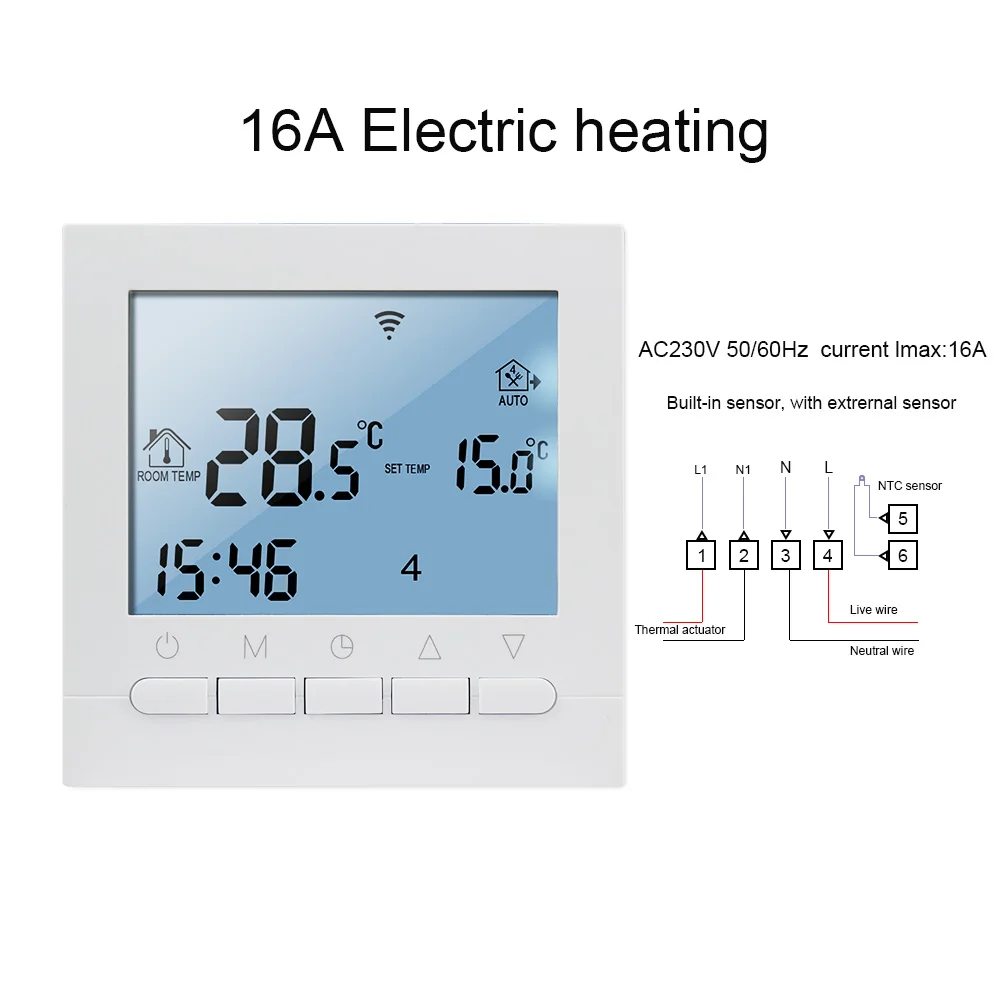 WIFI Thermostat Smart AC90-240V 16A Electric Floor Heating Temperature Controller Remote Control Programmable