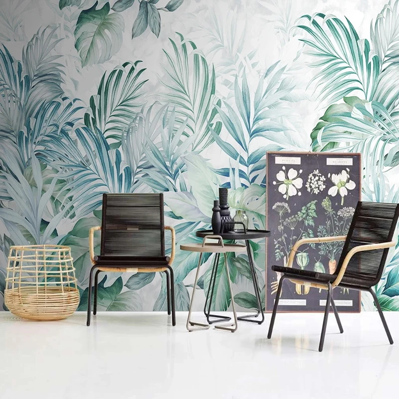 Custom Mural Wallpaper Modern 3D Hand Painted Nordic Watercolor Tropical Plant Leaves Wall Painting Living Room Papel De Parede