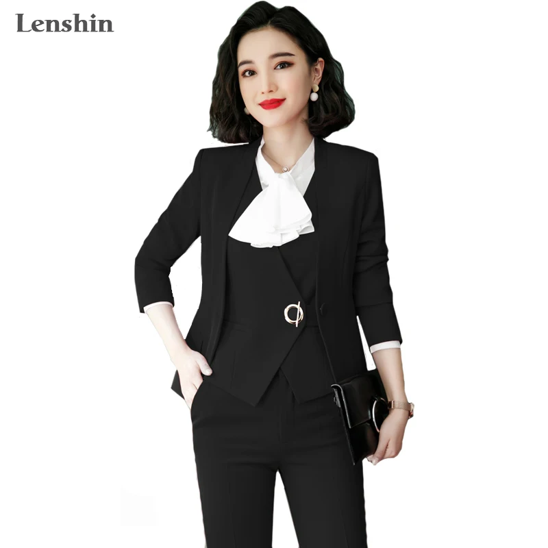 

Lenshin Quality Office Set Ladies Work Wear Women Elegant Pant Suits Formal Female Blazer Jacket Vest trousers 3 Pieces