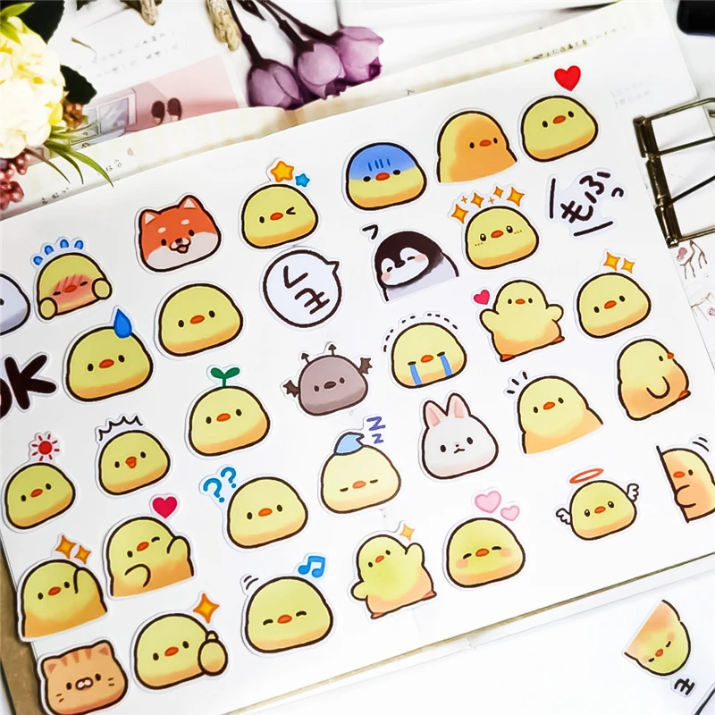 40pcs Cute Anime Green Chicken Stickers Kawaii Stickers Paper Adhesive Stickers For Kids DIY Scrapbooking Diary Photos Albums