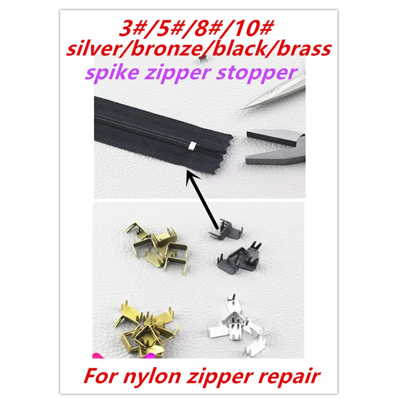 

10-40pcs3# 5# 8# 10# white silver brass black bronze up bottom spike zipper stopper for repair nylon zipper diy accessories1437