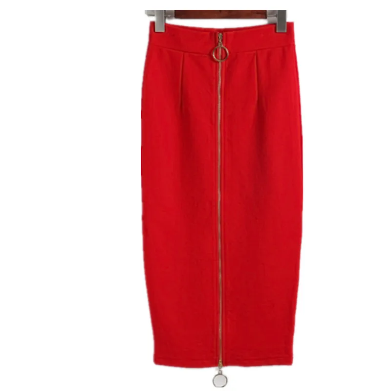 

Spring zipper package hip skirt women high waist slim knee length penecil skirt