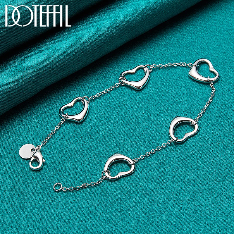 

DOTEFFIL 925 Sterling Silver Five Heart Chain Bracelet For Woman Charm Wedding Engagement Fashion Party Jewelry