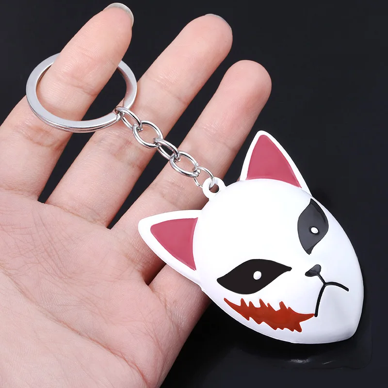 Anime Demon Slayer Tanjirou Mask Kimetsu No Yaiba Keychain Tanjirou Sabito Makomo Floral Fox Mask Cosplay Keyring Souvenir Gift