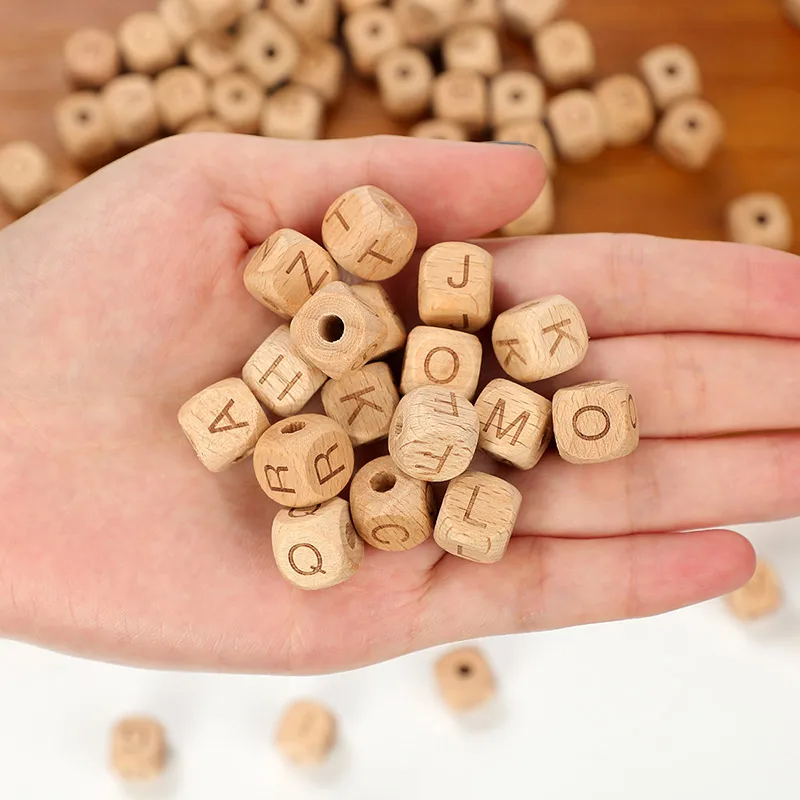 TYRY.HU 100Pcs Natural Mixed Wooden Alphabet Beads 12mm Wooden Letter Beads Making Baby Bracelet Jewelry DIY Accessories