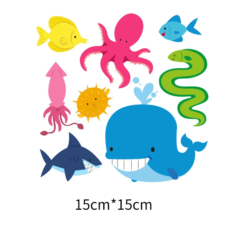 Combination set seabed marine animal fish sea turtle whale shark print sticker DIY iron toy decoration on kids clothes