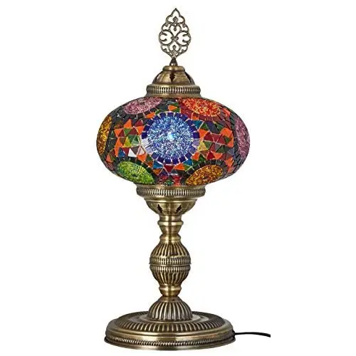 LaModaHome 2021 Handmade XL English Moroccan Mosaic Bohemian Boho Colorful Table Desk Bedside Lamp Lampshade Light Lighting, 23