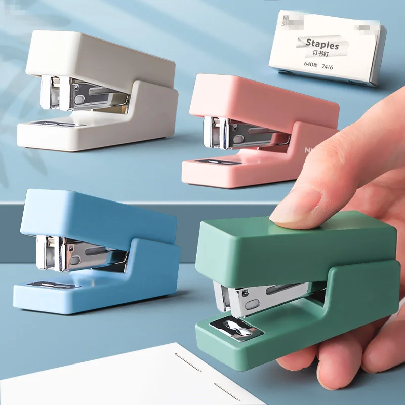 1set Mini Stapler + Staples Set for Students Cute Portable Labor-saving Bookbinding Stationary Office Binding Supplies