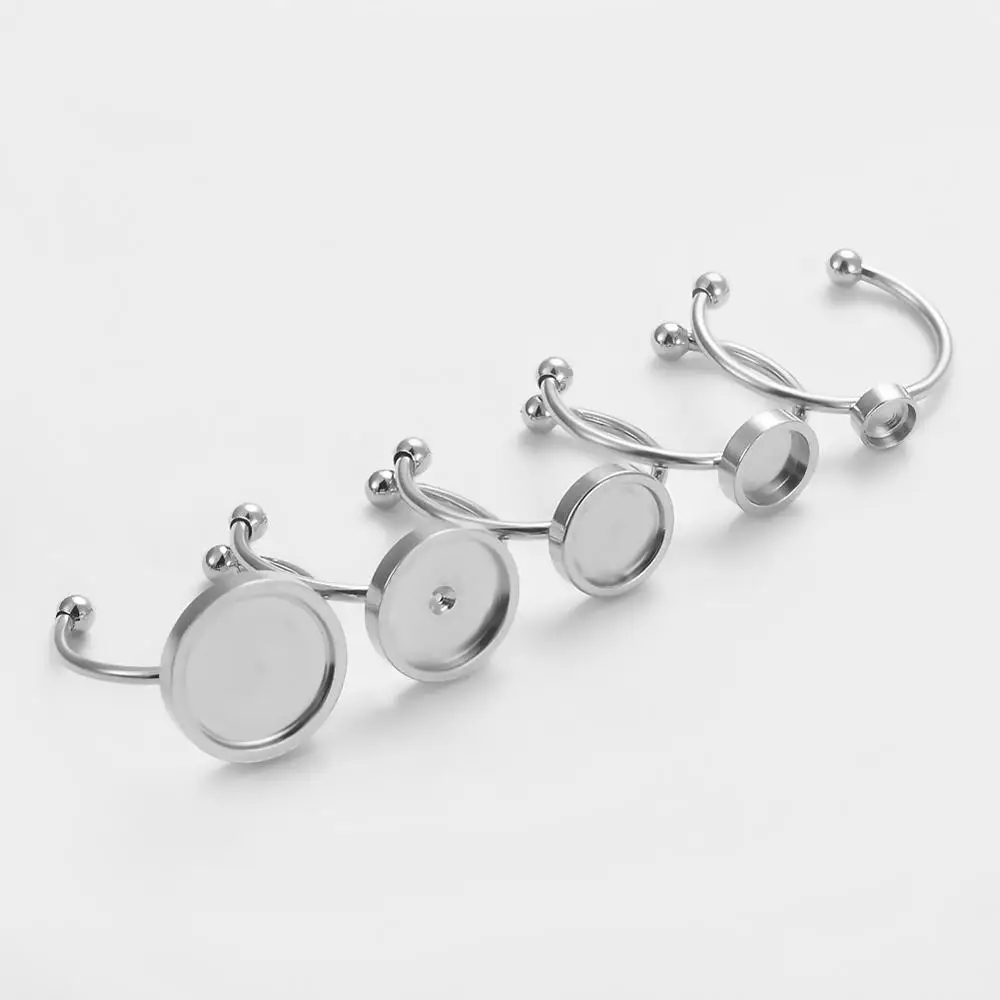 

10pcs Stainless Steel 20mm Adjustable Blank Ring Base Cabochons Cameo Setting For DIY Ring Jewelry Findings Making Accessories
