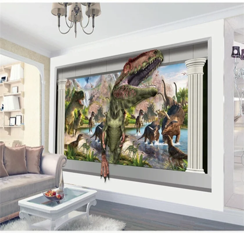 Xuesu Custom 8D waterproof wall cloth wallpaper fresco dinosaur 3D wall plaster 3D wall fresco living room TV background wall